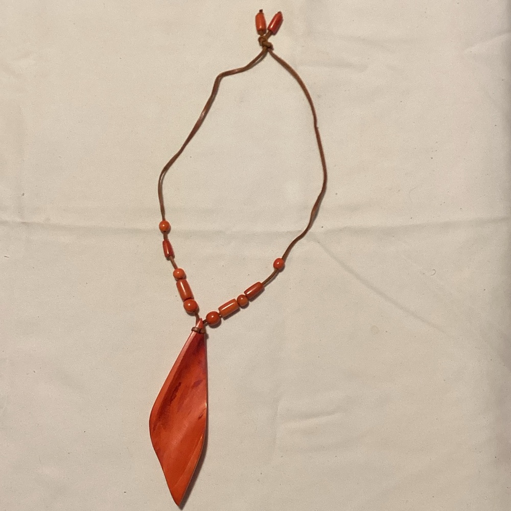 Orange Beaded Necklace with Pendant